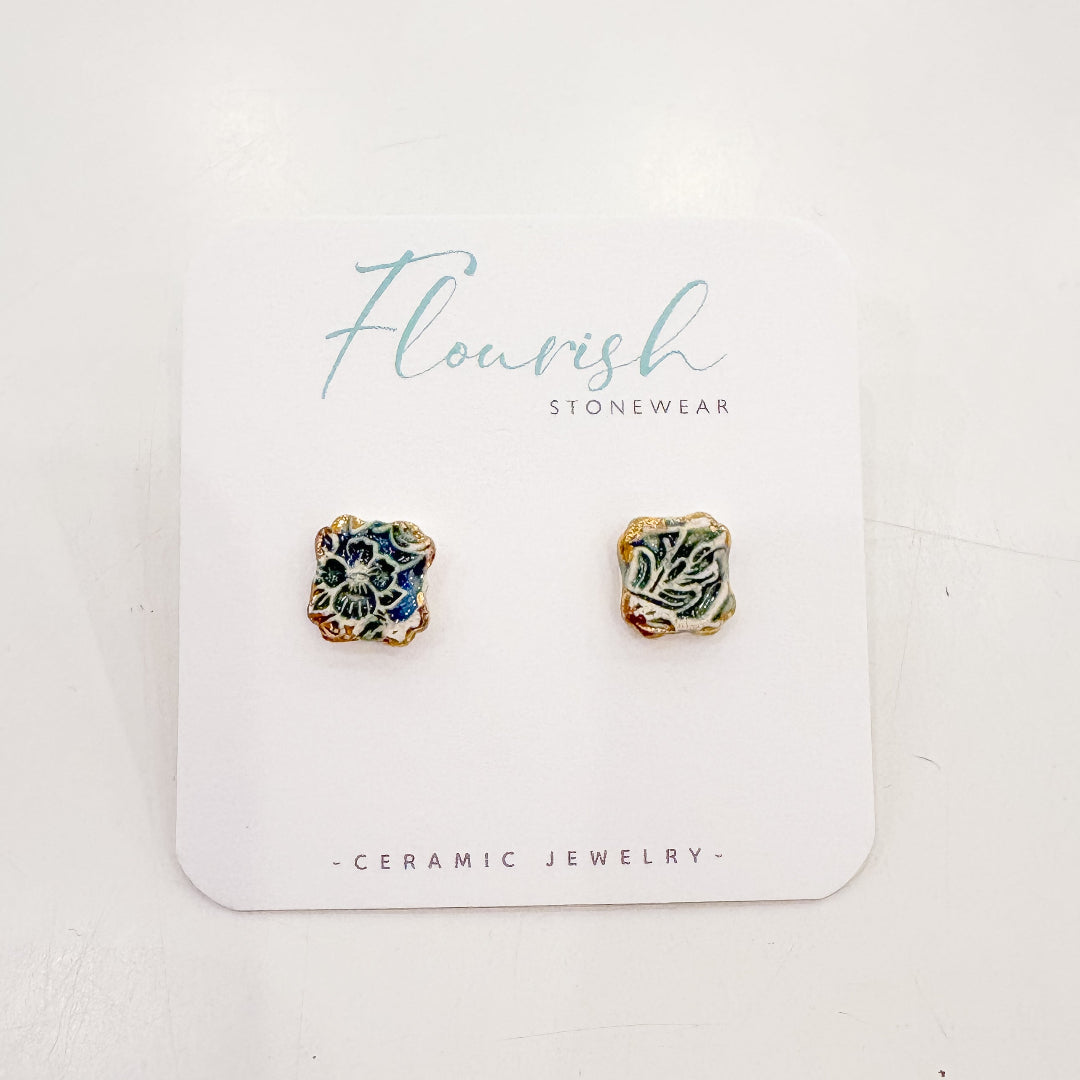 Green Square Studs