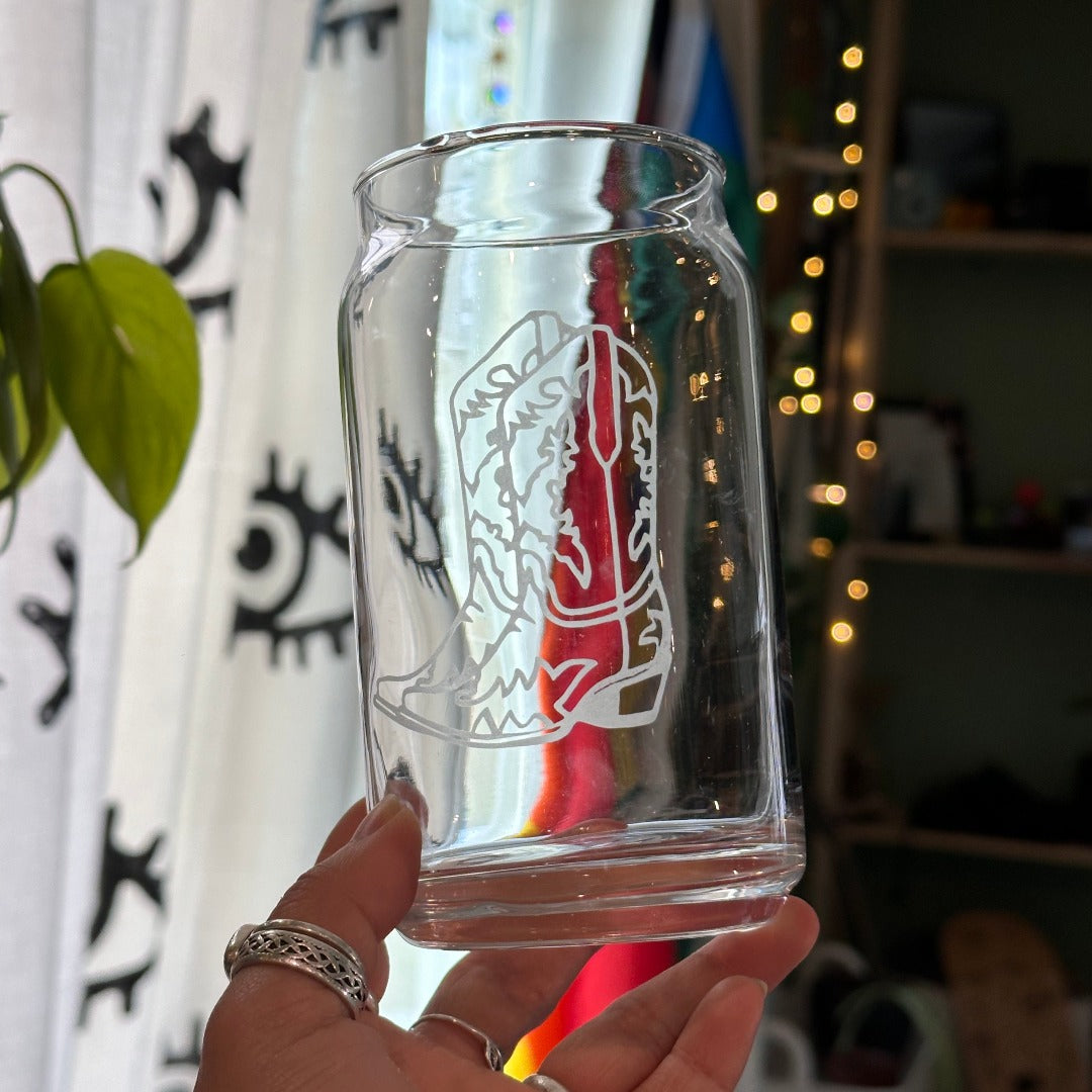Cowboy Boots Can Glass