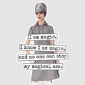 Illustration of a person wearing a helmet with humorous text about being magical.