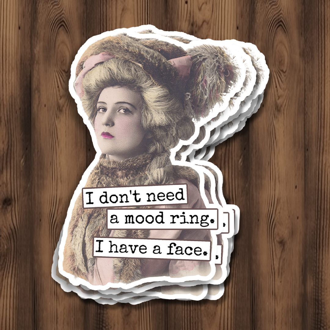 Vintage-style illustration of a woman with text on a wooden background