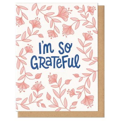 Greeting card with floral design and 'I'm so grateful' text