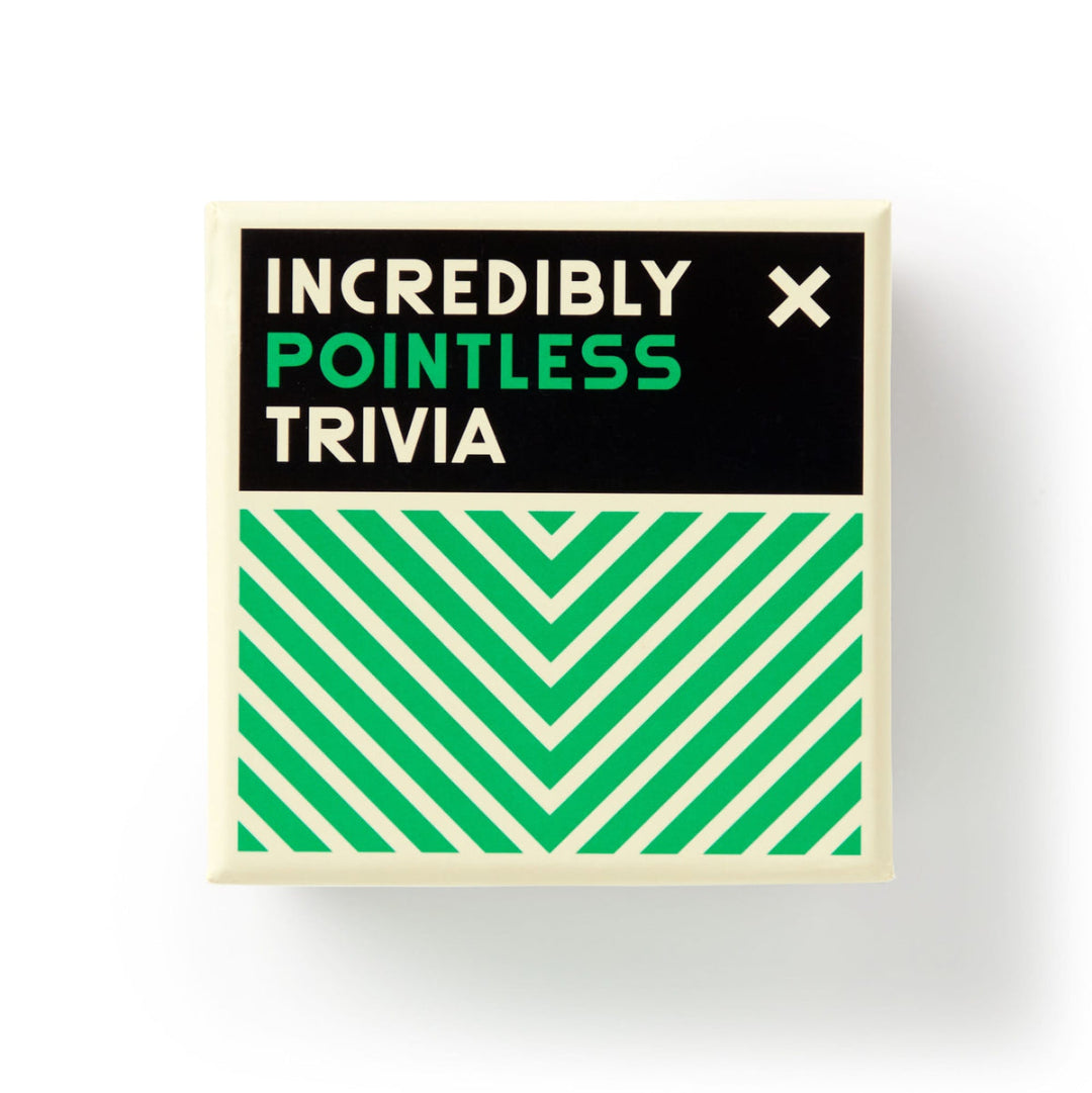 Trivia game box with green and black design on a white background