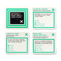 Four trivia cards with questions and answers on a white background