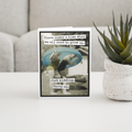 Framed photo of two people playing with a hula hoop on a table with a plant in the background.