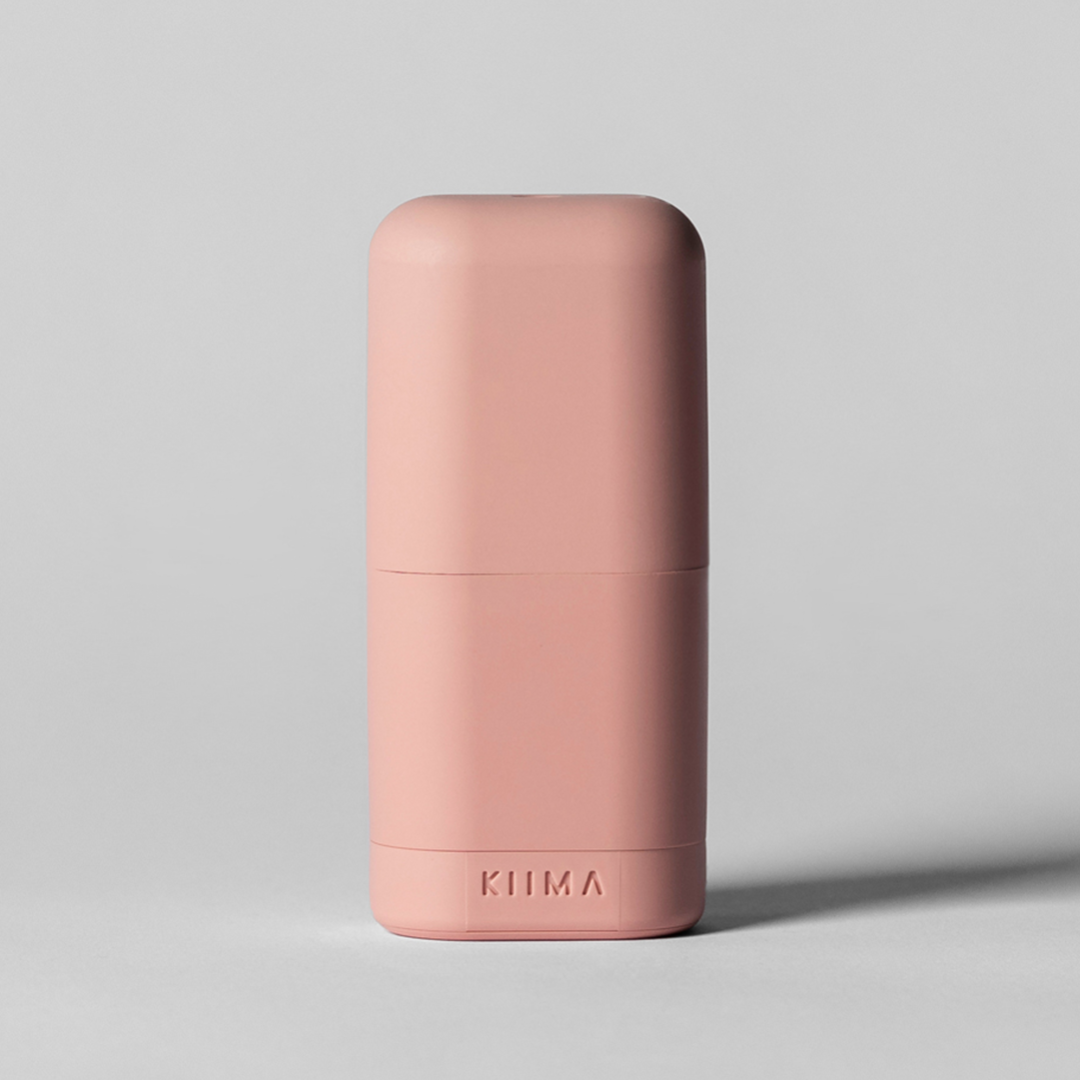 Pink power bank on a gray background
