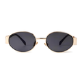 Gold-framed sunglasses with black lenses on a white background