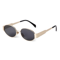 Gold-framed sunglasses with black lenses on a white background