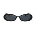 Black sunglasses with dark lenses on a white background