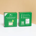 Two green boxes labeled 'Rose & Sip' on a white surface with a beige background