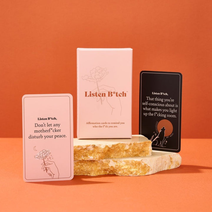 A box of affirmation cards titled 
