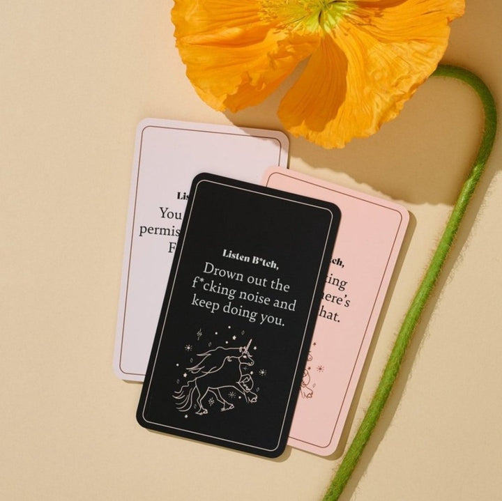 A box of affirmation cards titled 