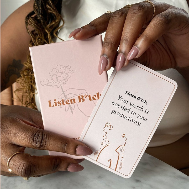 A box of affirmation cards titled 