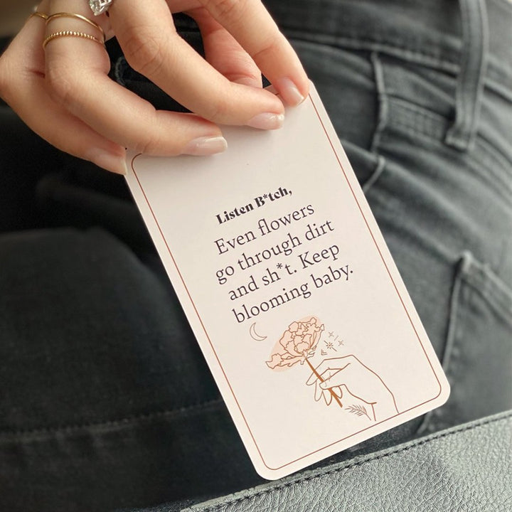 A box of affirmation cards titled 