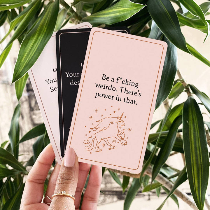 A box of affirmation cards titled 