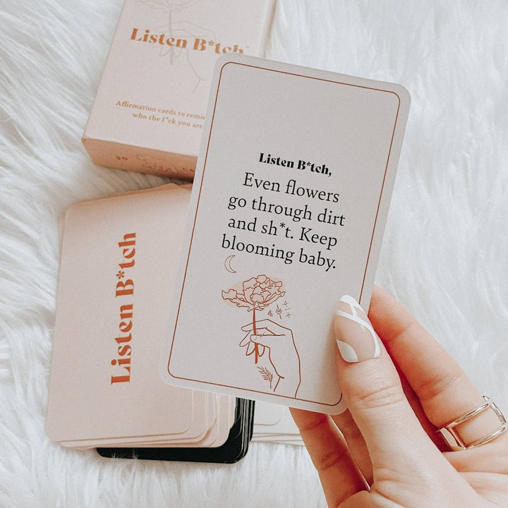 A box of affirmation cards titled 