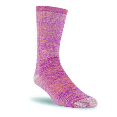 Purple and pink striped sock on a white background