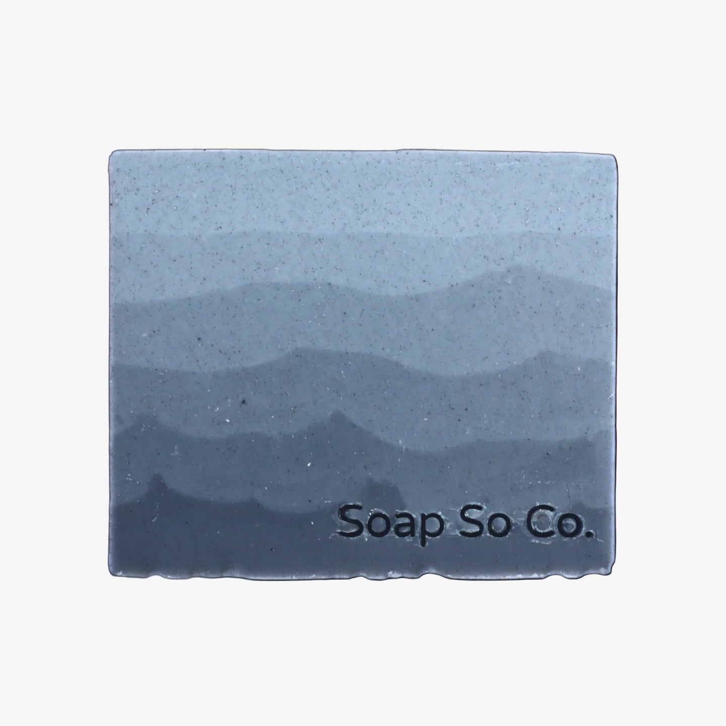 Bar of soap with gradient blue design and 'Soap So Co.' branding on a white background