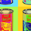 A vibrant pop art print featuring nine stylized cans of pure maple syrup in a grid, each with a different bold color background and contrasting can design. This Canadian food art is likely of interest in Ottawa, Ontario, Canada, known for maple syrup.