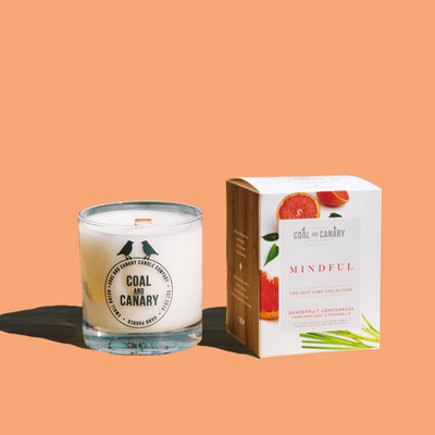 Mindful Candle, a glass jar candle with wood wick.