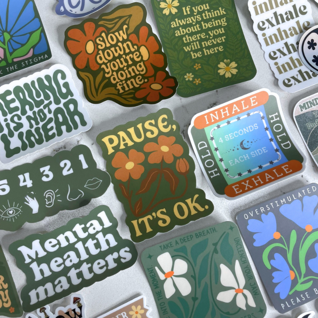 Collection of motivational and philosophical stickers on a white background