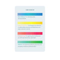 A vertical card labeled 'CARD COLOR KEY' with five colored bars and text associations: blue for Rest & Balance, yellow for Insight & awareness, red for Curiosity & joy, green for Kindness, and a light blue card background.