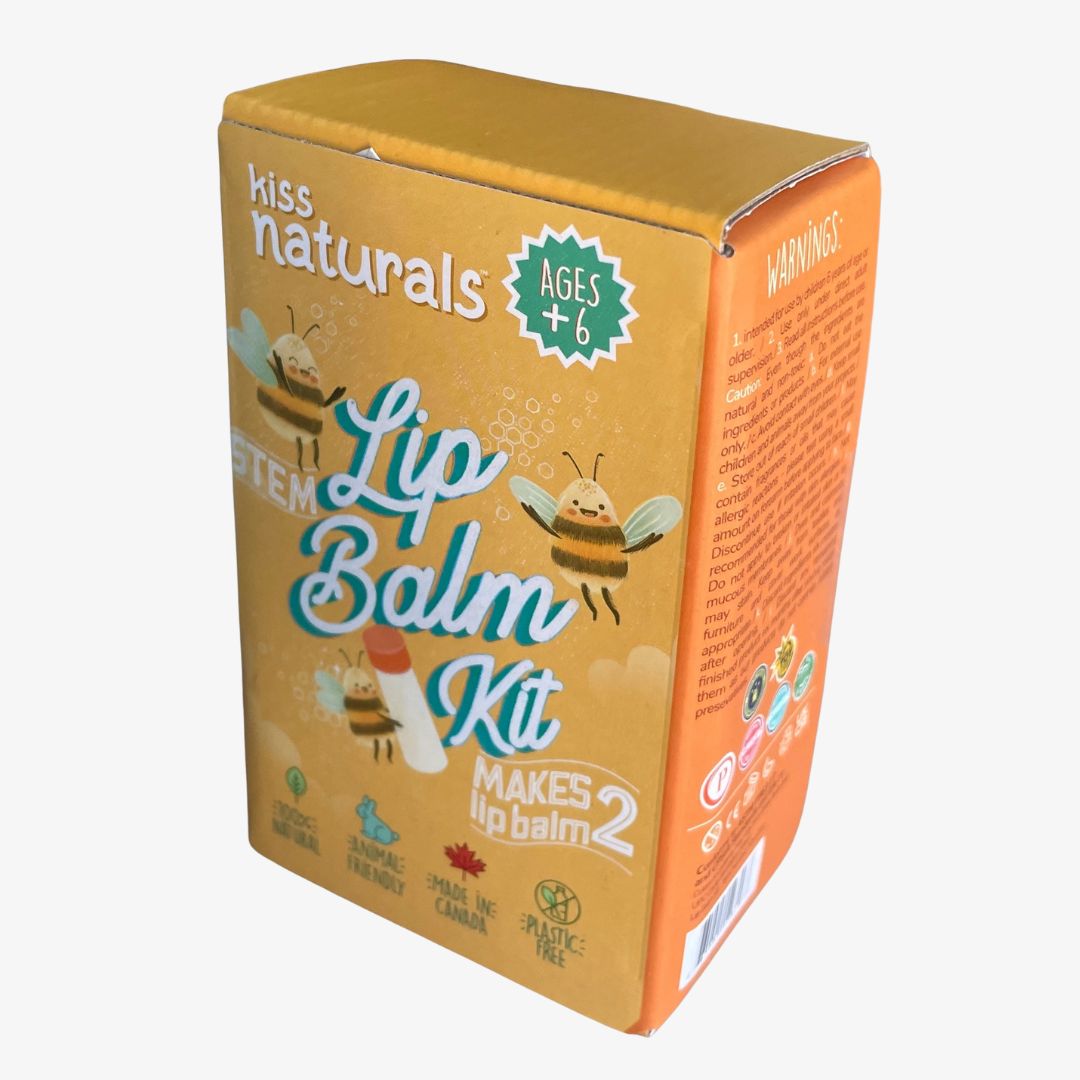 Kiss Naturals lip balm kit packaging with bee illustrations on a white background