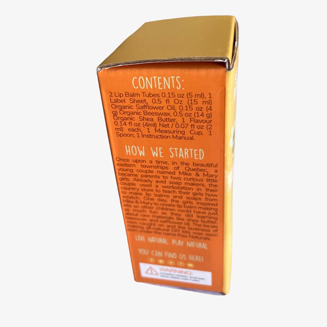 Back of an orange box with text on a white background