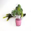 Plush toy shaped like a potted plant with green leaves on a white background
