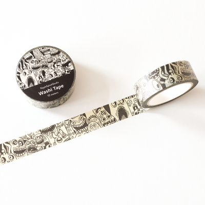 Washi tape with black and white design on a white background