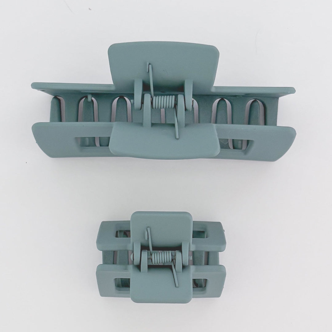 Two gray hair clamps on a white background