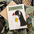 Card with a goose illustration and text 'You are my silly goose' surrounded by leaves.
