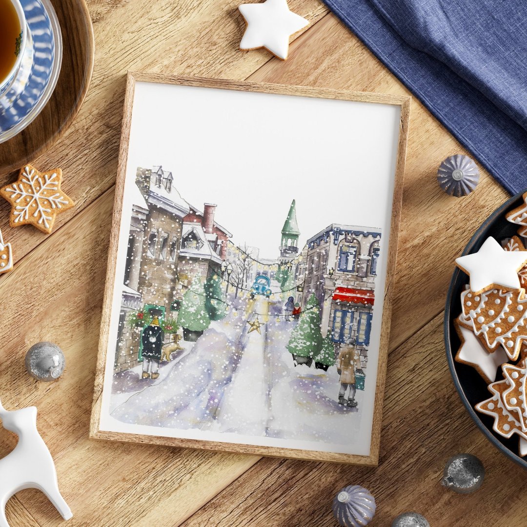 Winter Town Watercolour Print