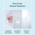 Instructions on how to use shower steamers with text and images.