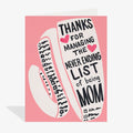 Card with a phone receiver illustration and text on a pink background