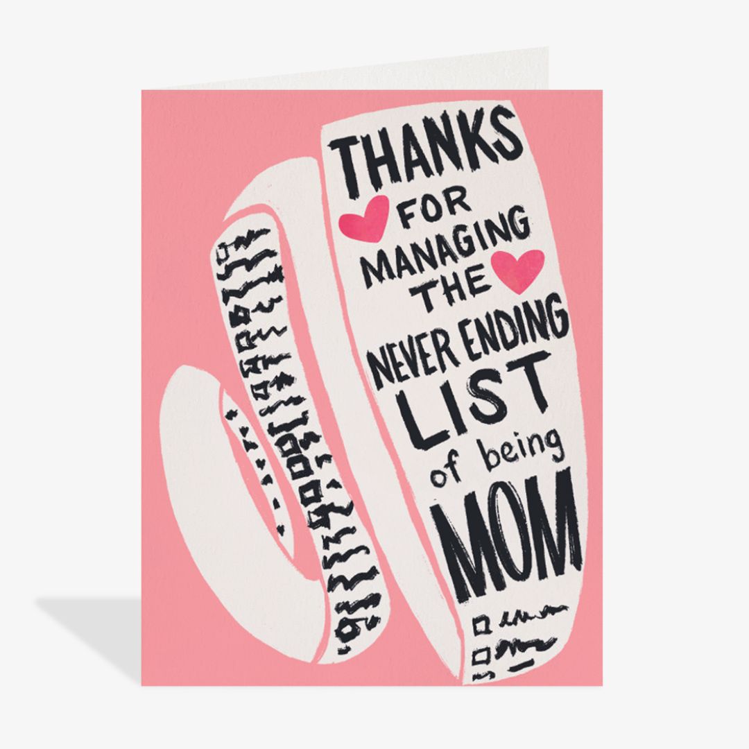 Card with a phone receiver illustration and text on a pink background