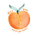 Sticker with a peach design and text on a white background