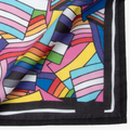 A black bandana featuring a pattern of overlapping Pride flags in various colors and designs. The flags include the classic rainbow flag, the transgender flag, and the bisexual flag.