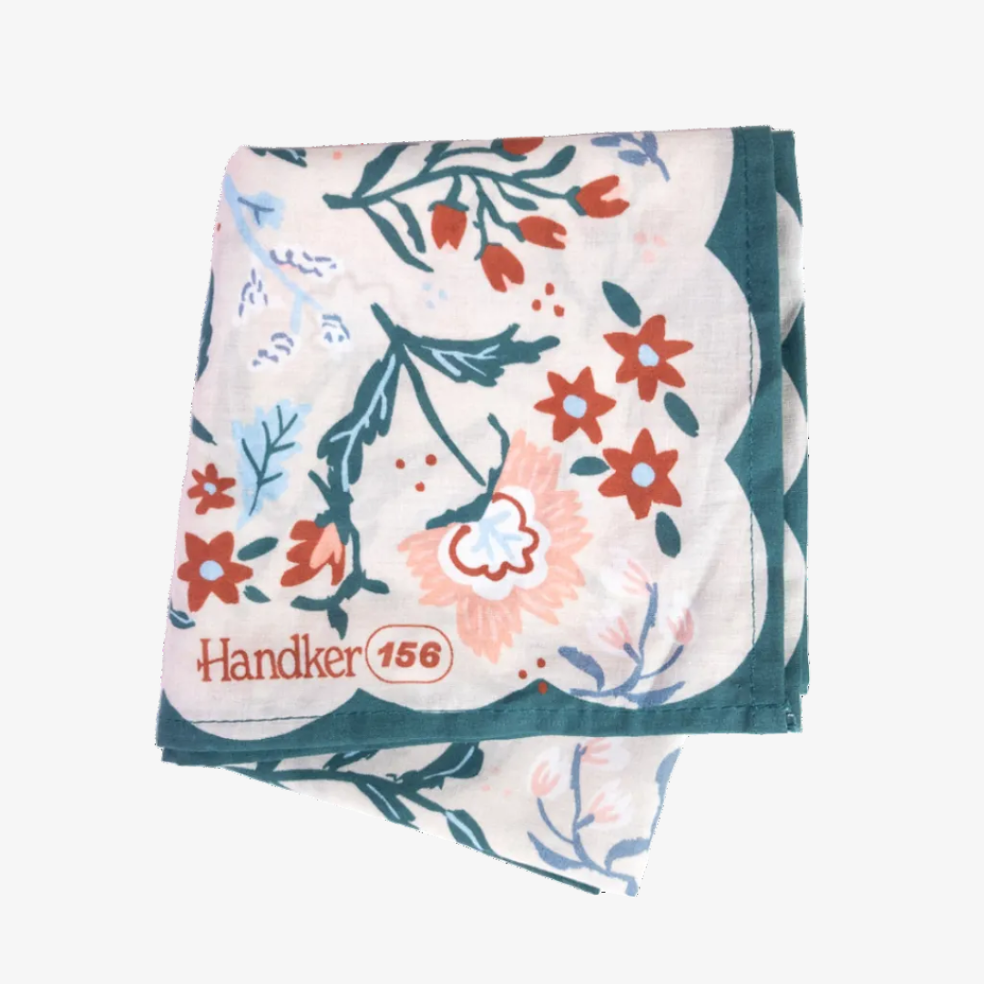Floral patterned handkerchief with 'Handker 156' branding on a white background