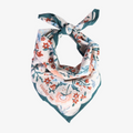 Floral patterned bandana with a brand logo on a white background