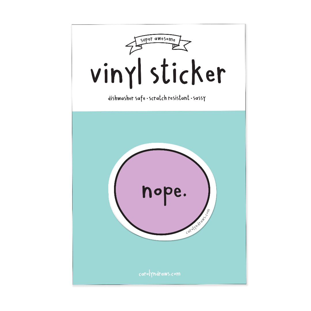 Vinyl sticker with a purple circle and 'hope.' text on a light blue background