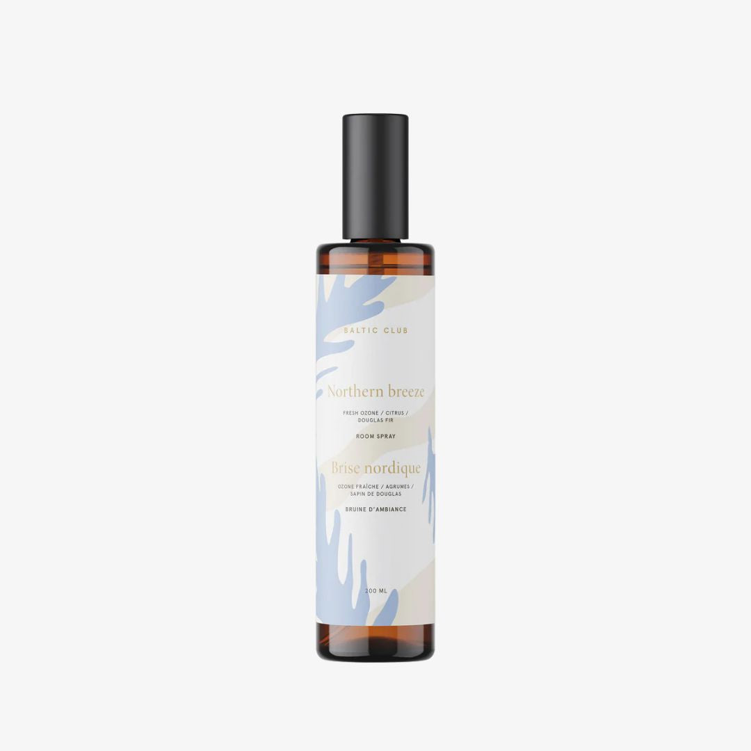Bottle of 'Northern Breeze' room spray on a white background