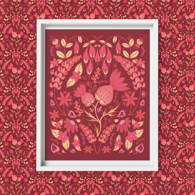 Pink Thistle Folk Floral Print