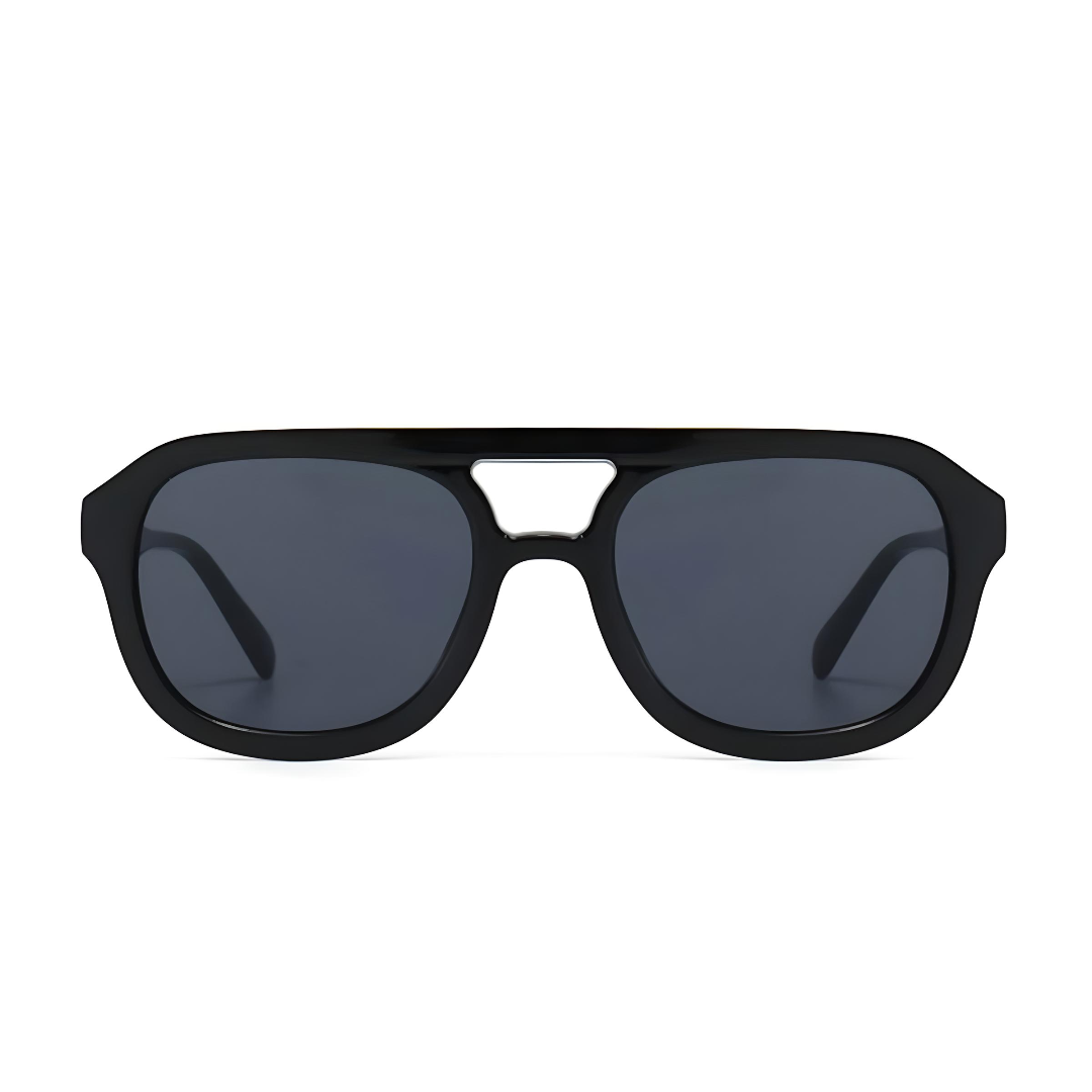 Black sunglasses with dark lenses on a white background