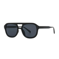 Black sunglasses with dark lenses on a white background