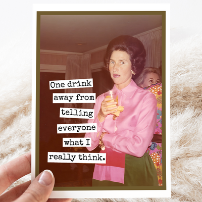 Vintage-style photo of a woman in a pink jacket with text overlay on a textured surface.