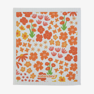 Orange Floral Sponge Cloth