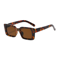 Square sunglasses with a dark brown and amber tortoiseshell acetate frame and matching brown lenses, shown on a plain white background.