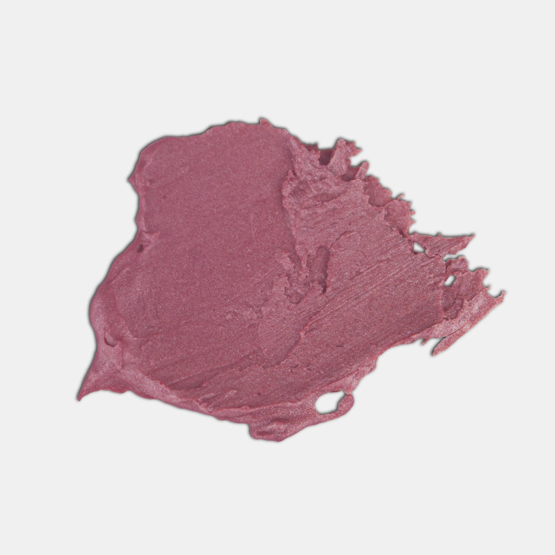 A swatch of Epic Blend Pearl Rose Tinted Balm showing a shimmery, rosy-pink texture on a white background.