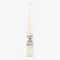 Two cream-colored beeswax candles are standing upright, tied together with a string. The candles have a label that says 