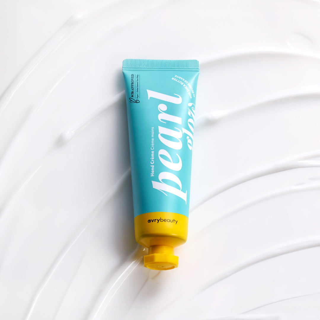 Avry Beauty pearl hand cream tube on a white background